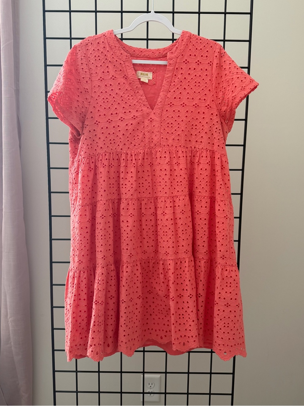 Anthropologie Coral Eyelet Tiered Mini Dress